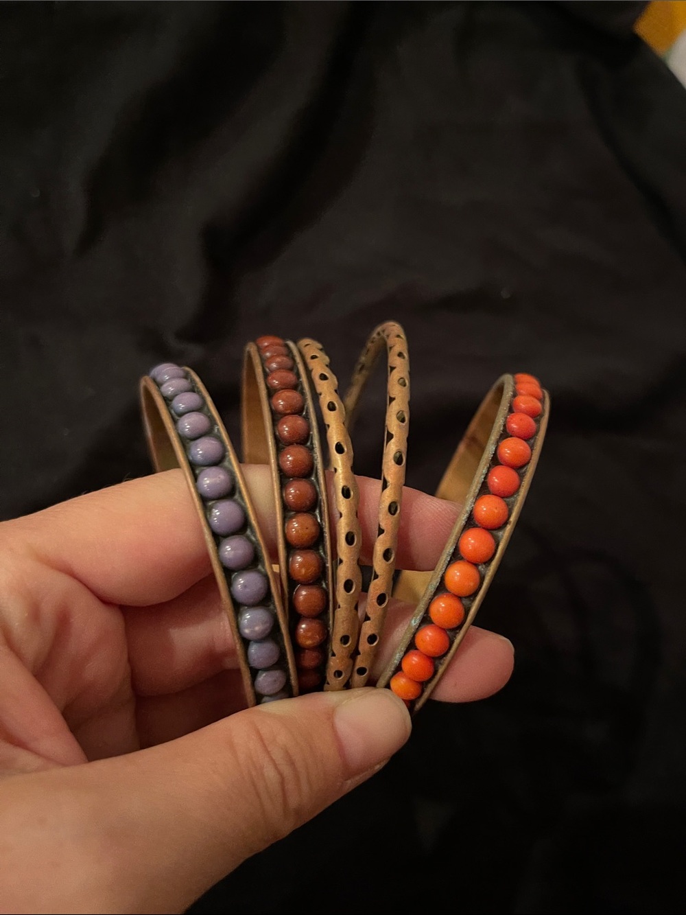 Beaded bangle Bracelets - Purple, Brown, Tan, Orange